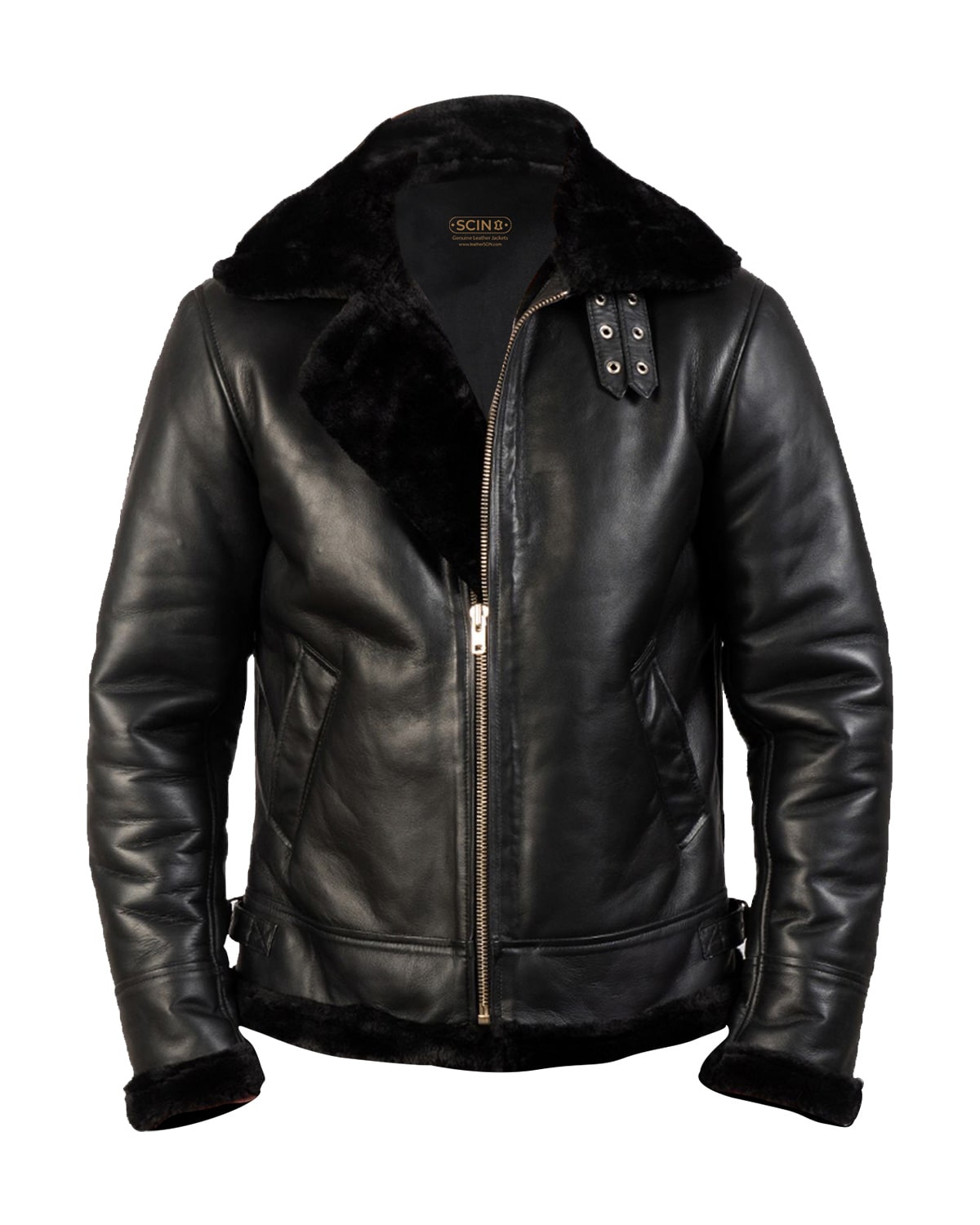 Men's B3 Black Shearling Sheepskin Leather Jacket – Bomber Pilot Style – RAF HARBIN – Smart Range