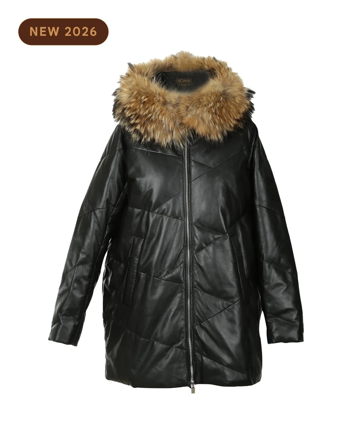 Detachable Hood Real Fur Leather Puffer Coat