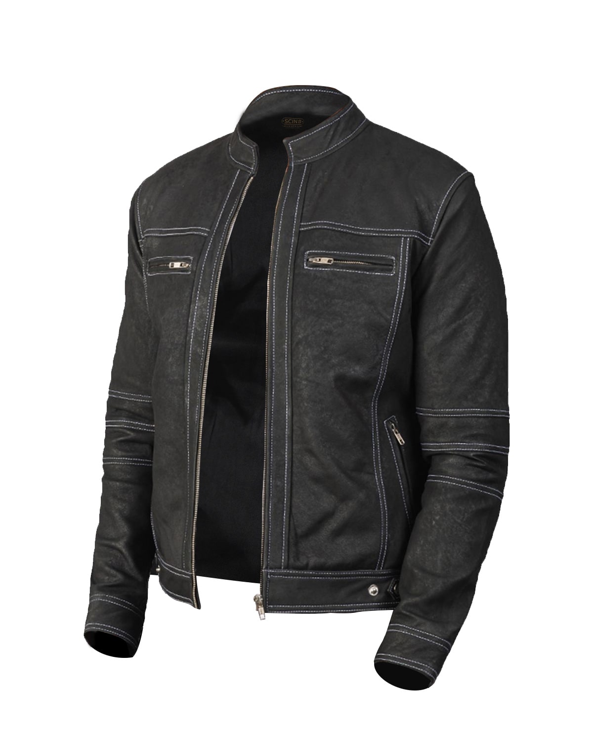 Shop Dennis Distressed Biker Leather Jacket