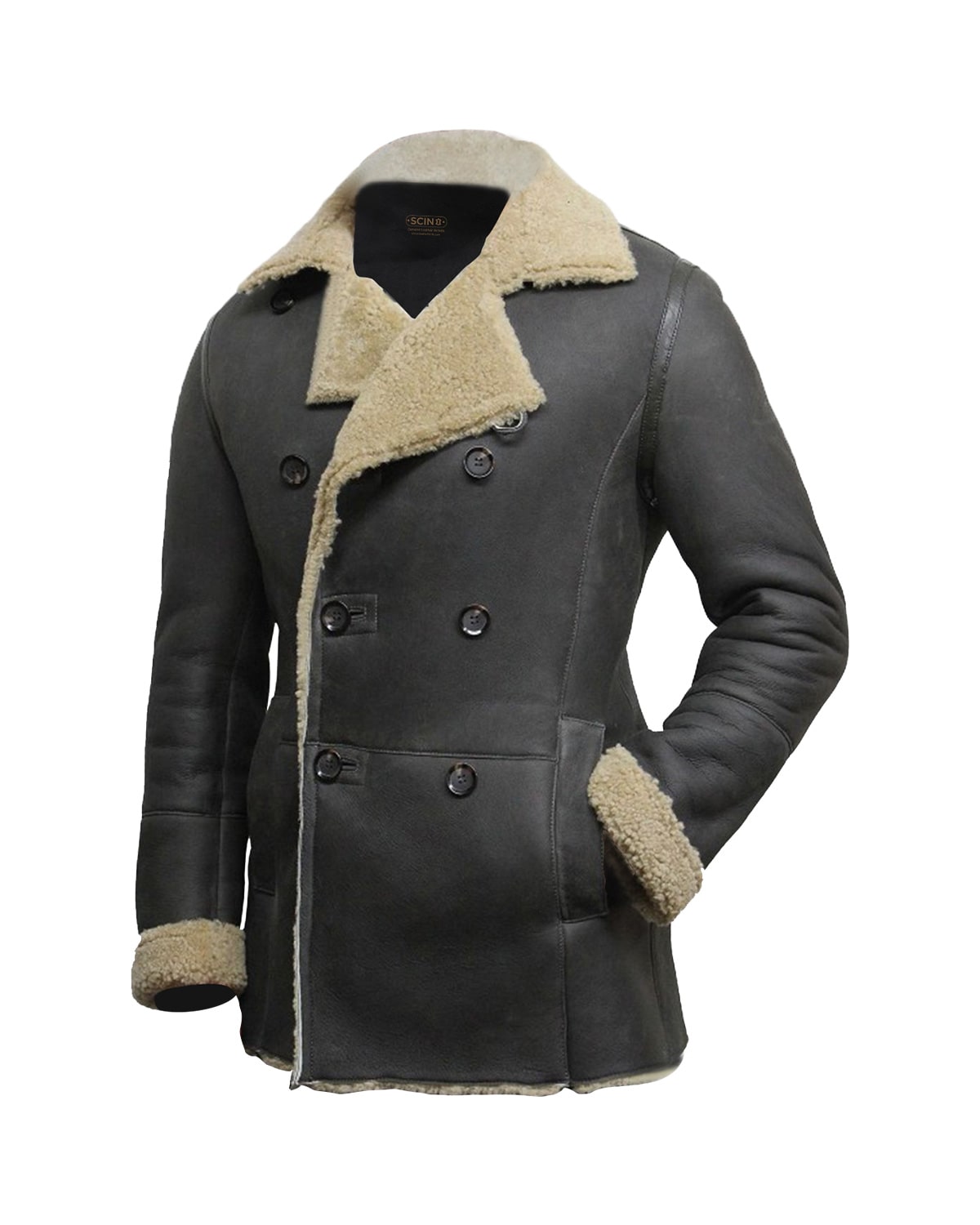 Shop Ralph Double Breasted Leather Peacoat