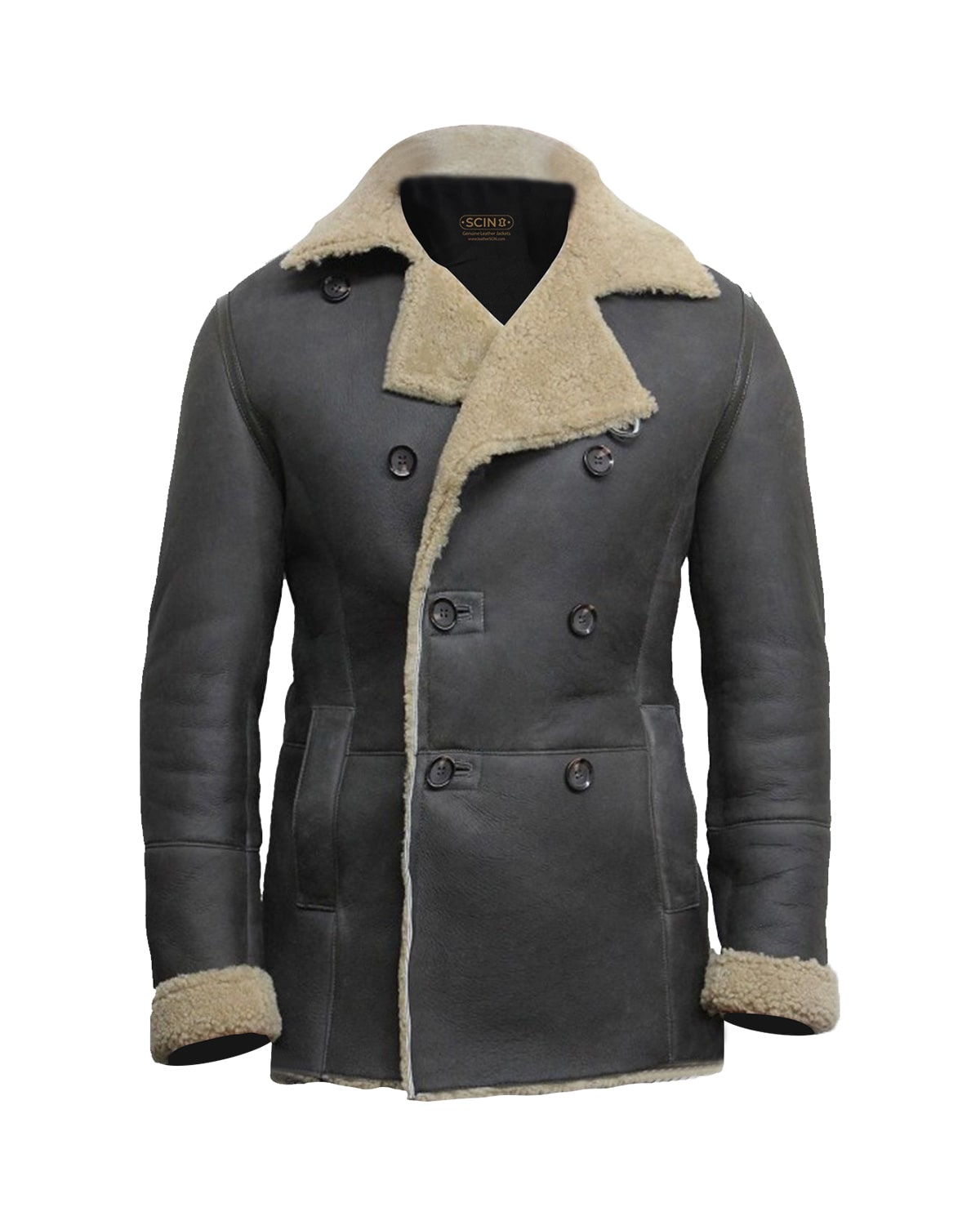 Shop Ralph Double Breasted Leather Peacoat