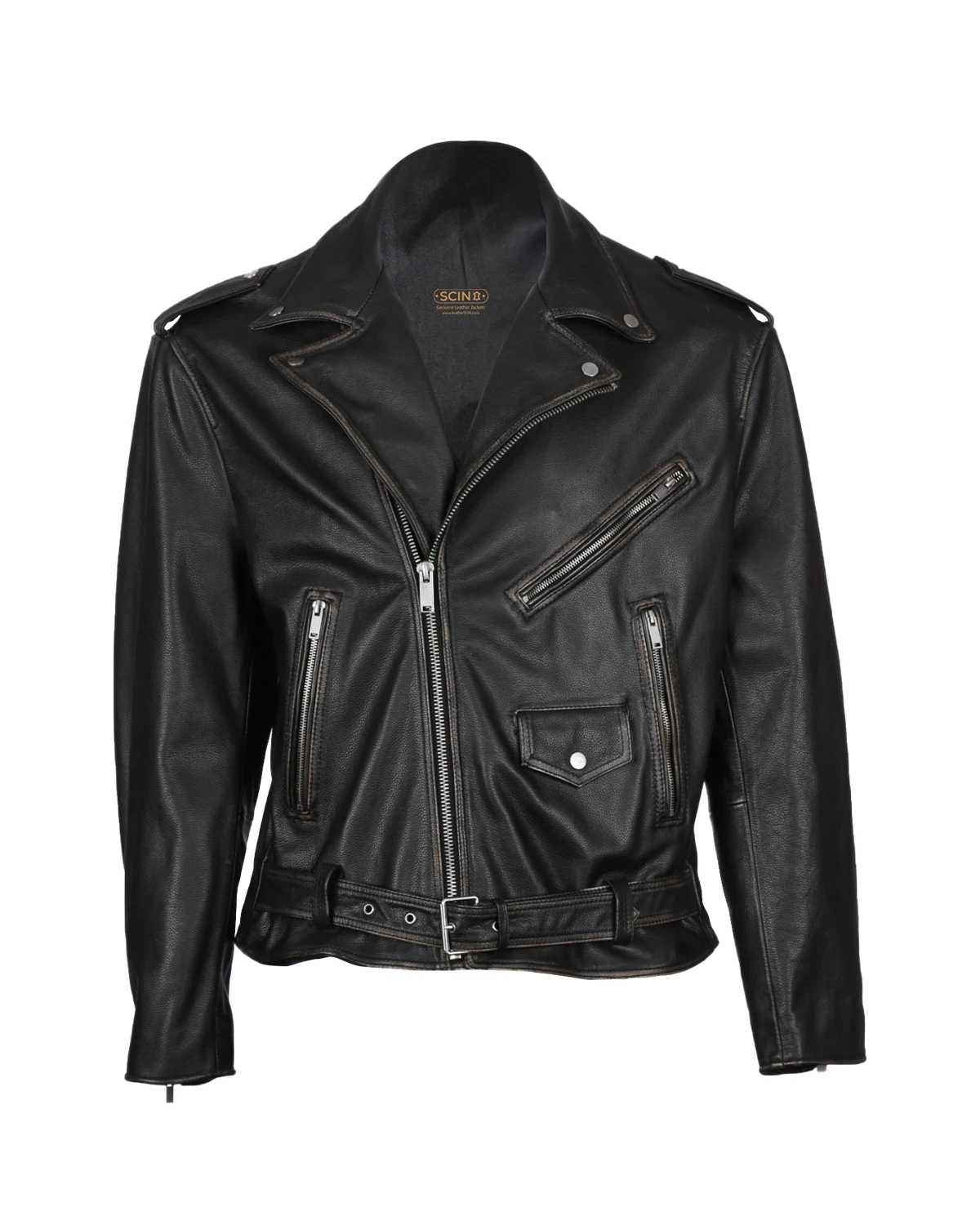 Luca Belted Biker Leather Jacket