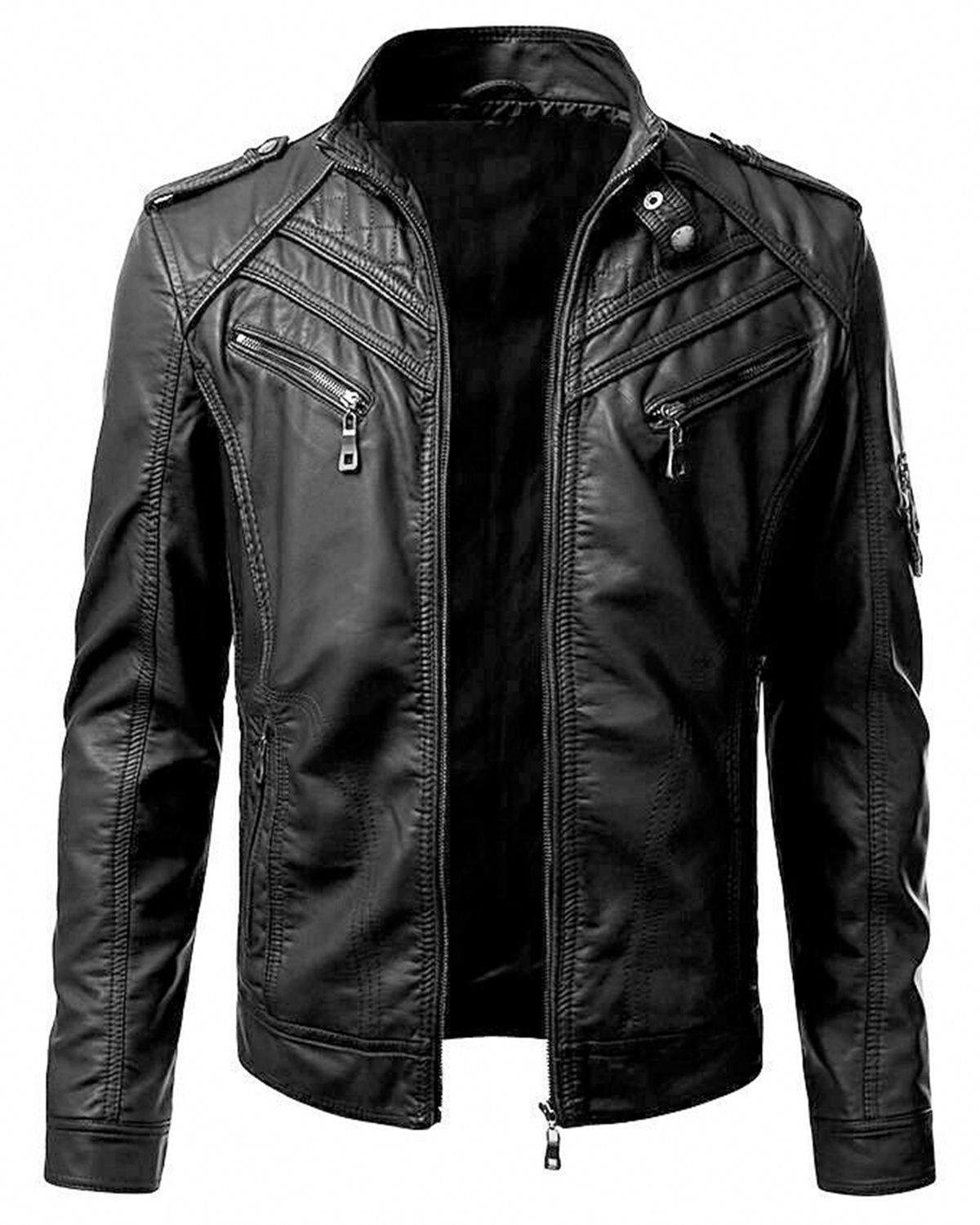 Shop Men's Black Slim Fit Biker Real Leather Jacket By SCIN