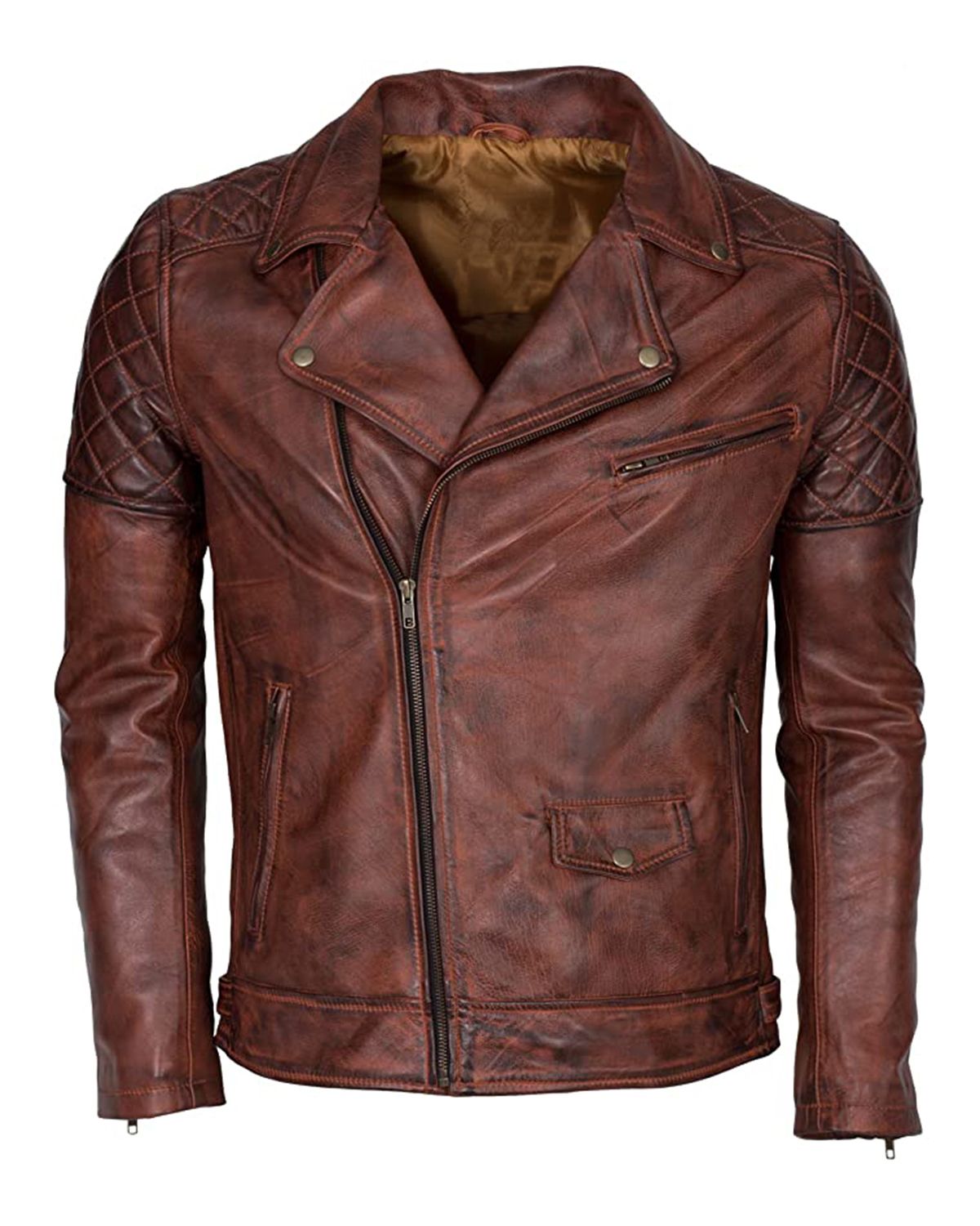 Mens distressed leather biker on sale jacket