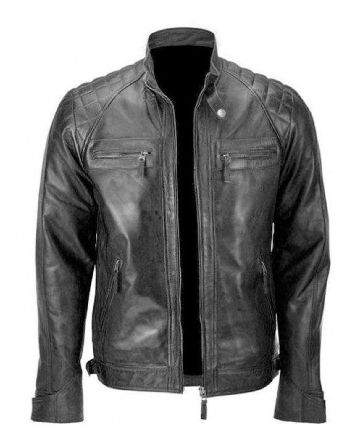 Distressed black 2024 leather motorcycle jacket