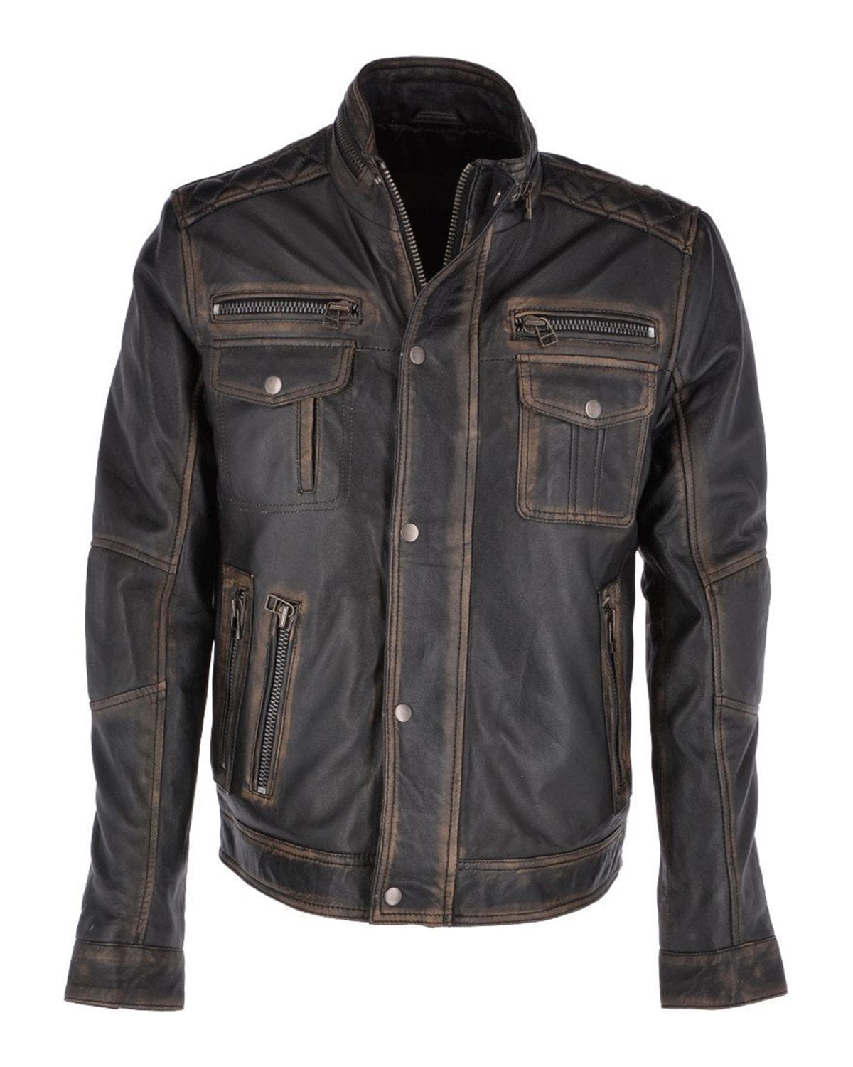 Shop Men's Seven Pocket Biker Real Leather Jacket By SCIN