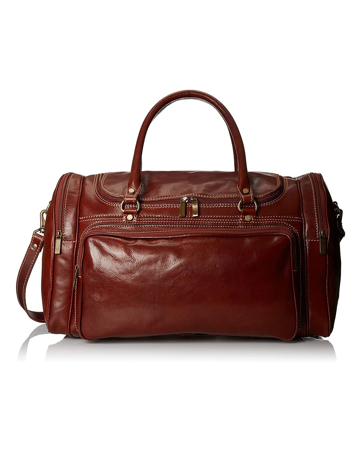 Unisex Exterior Pockets Brown Duffle Bag