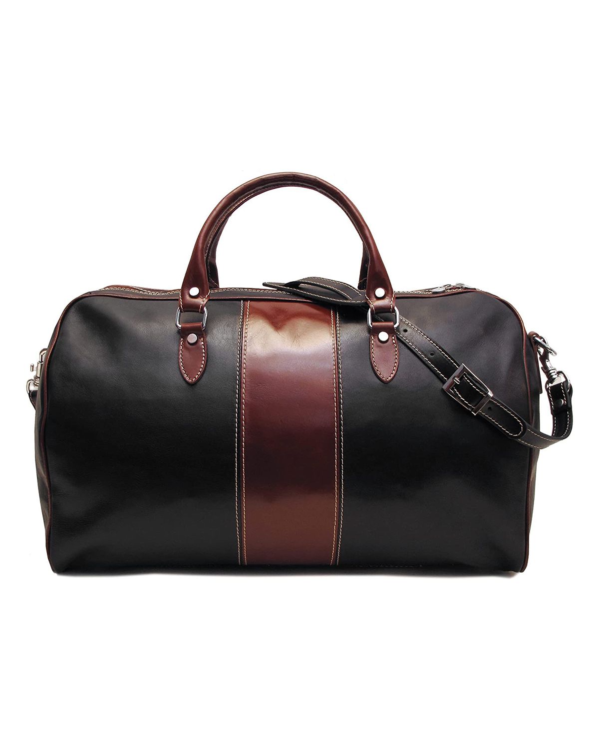 Shop Unisex Black Brown Real Leather Duffle Bag