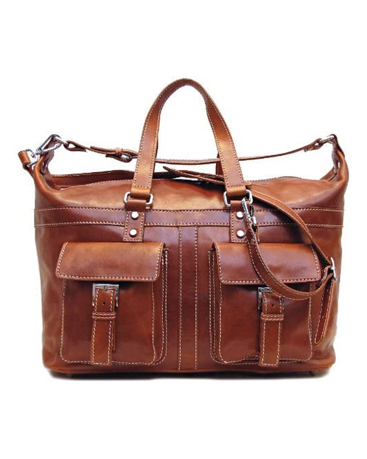 Unisex Gusset Pockets Brown Duffle Bag