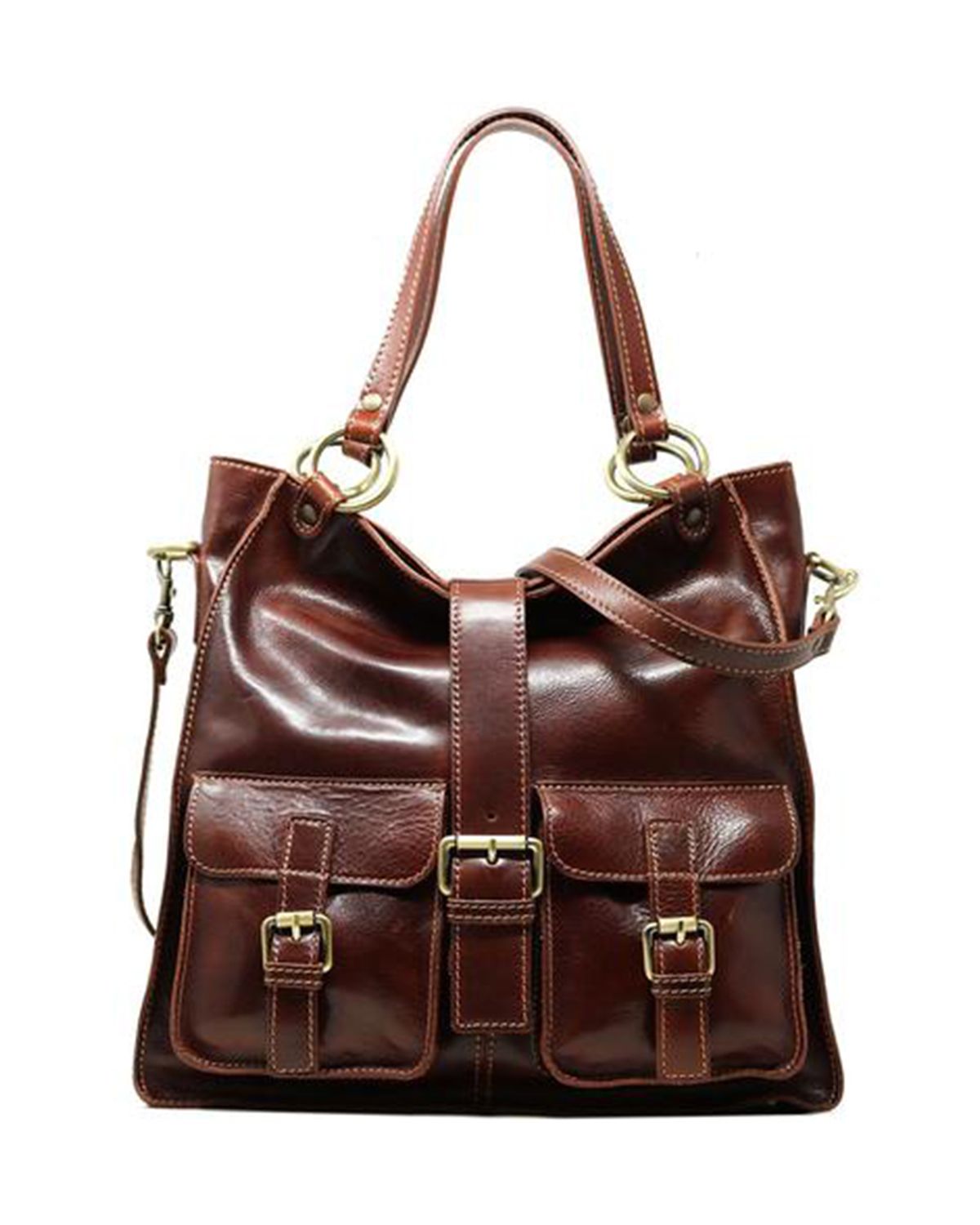 Two Front Cargo Pockets Genuine Leather Handbag For Women
