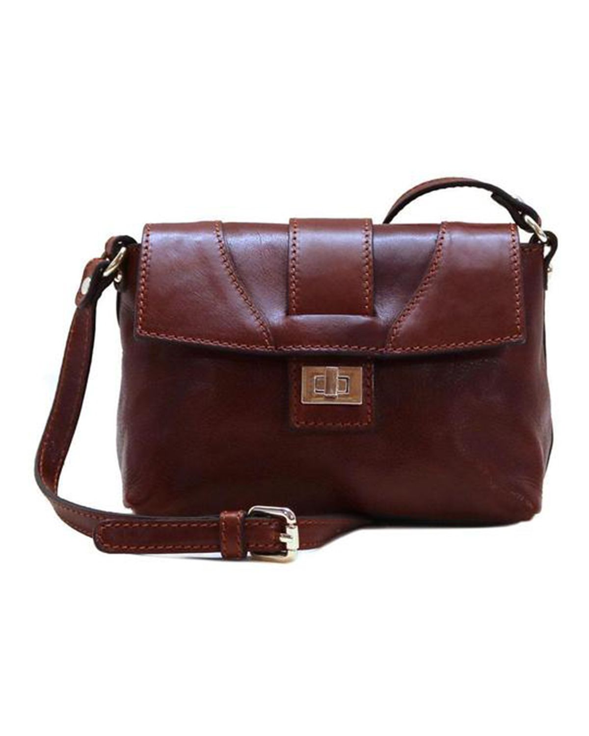 Twist Lock Closure Full Grain Leather Handbag For Women