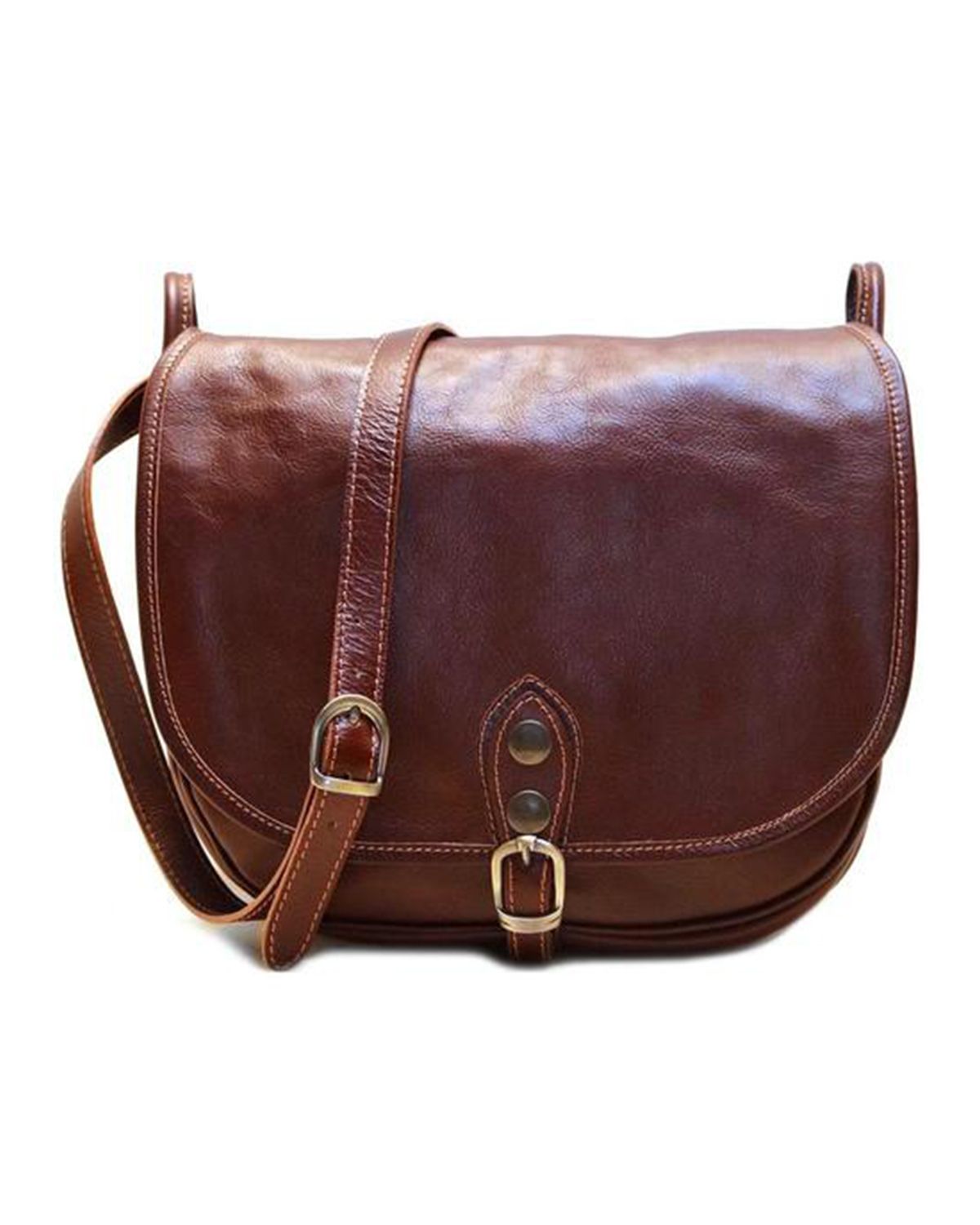 Middle Zip Compartment Genuine Leather Handbag For Women