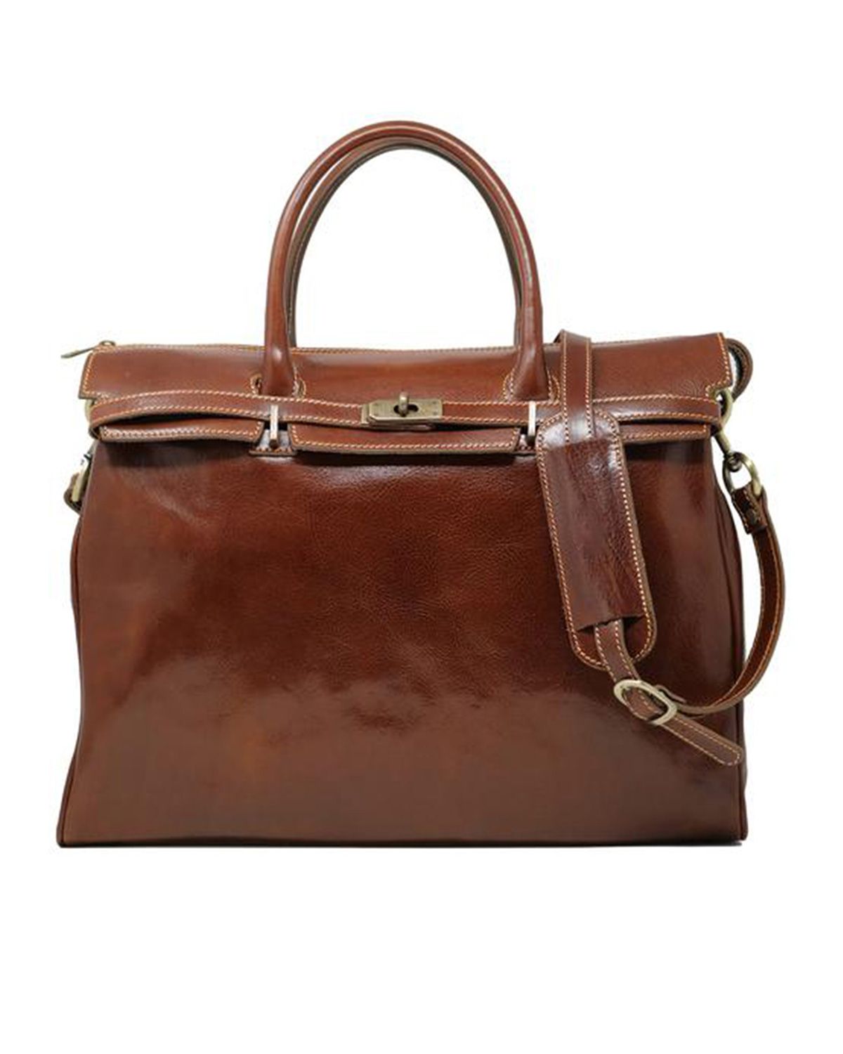 Front Lock Pocket Full Grain Leather Handbag For Women