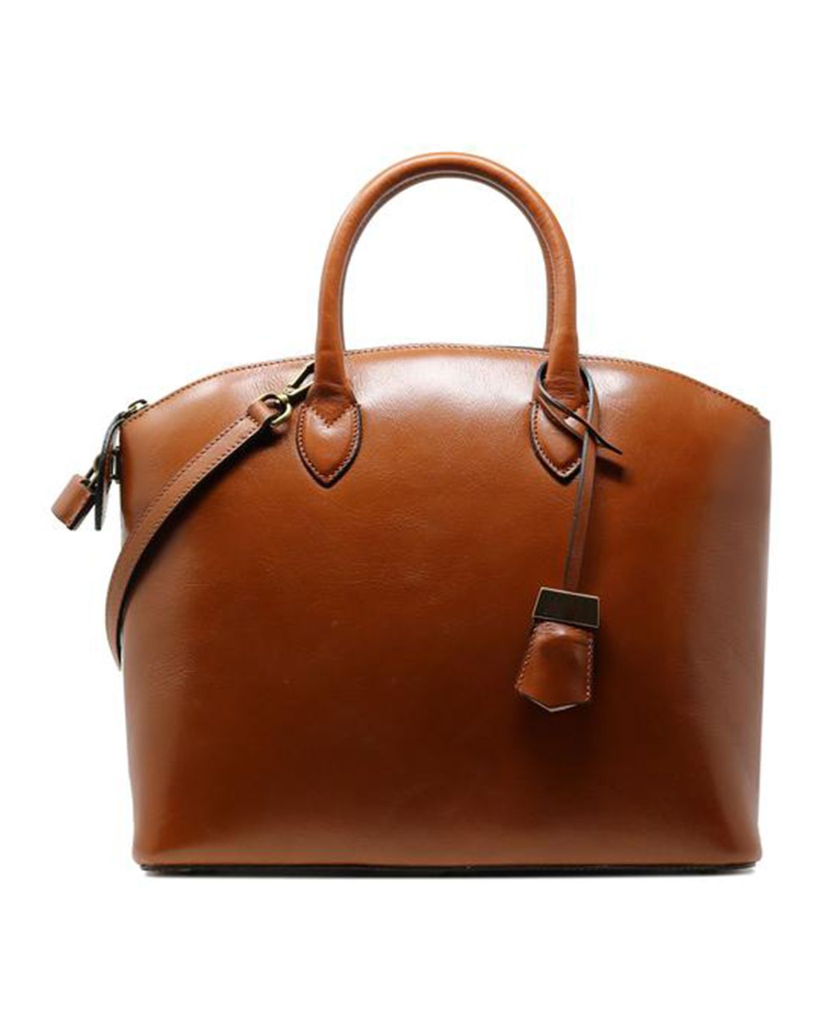 Brown Canvas Lining Inside Classic Style Leather Handbag For Women