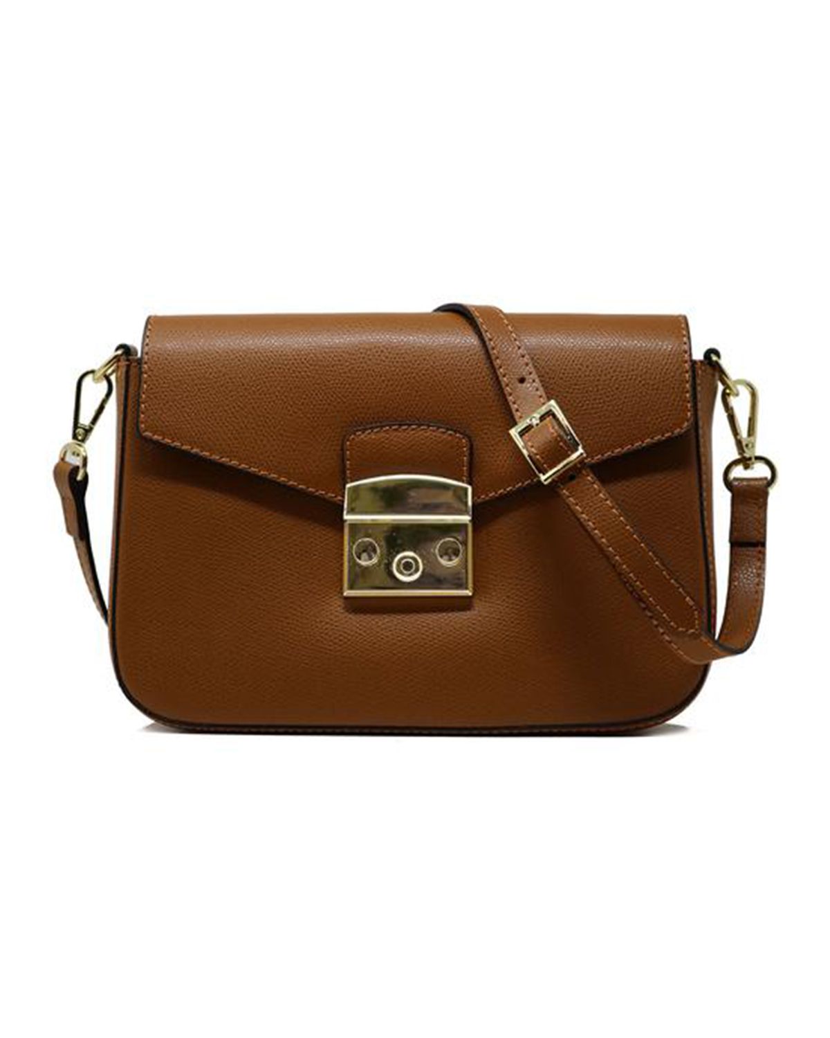 Latch Two Button Closure Crossbody Genuine Leather Bag For Women