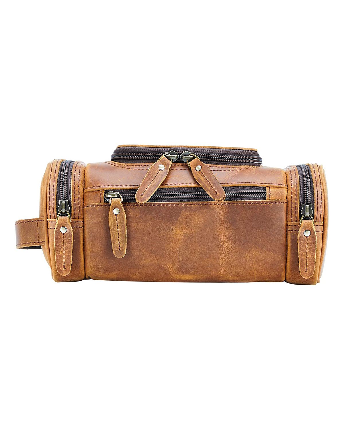 Unisex Two Side Zipper Pockets Full Grain Leather Toiletry Bag by SCIN
