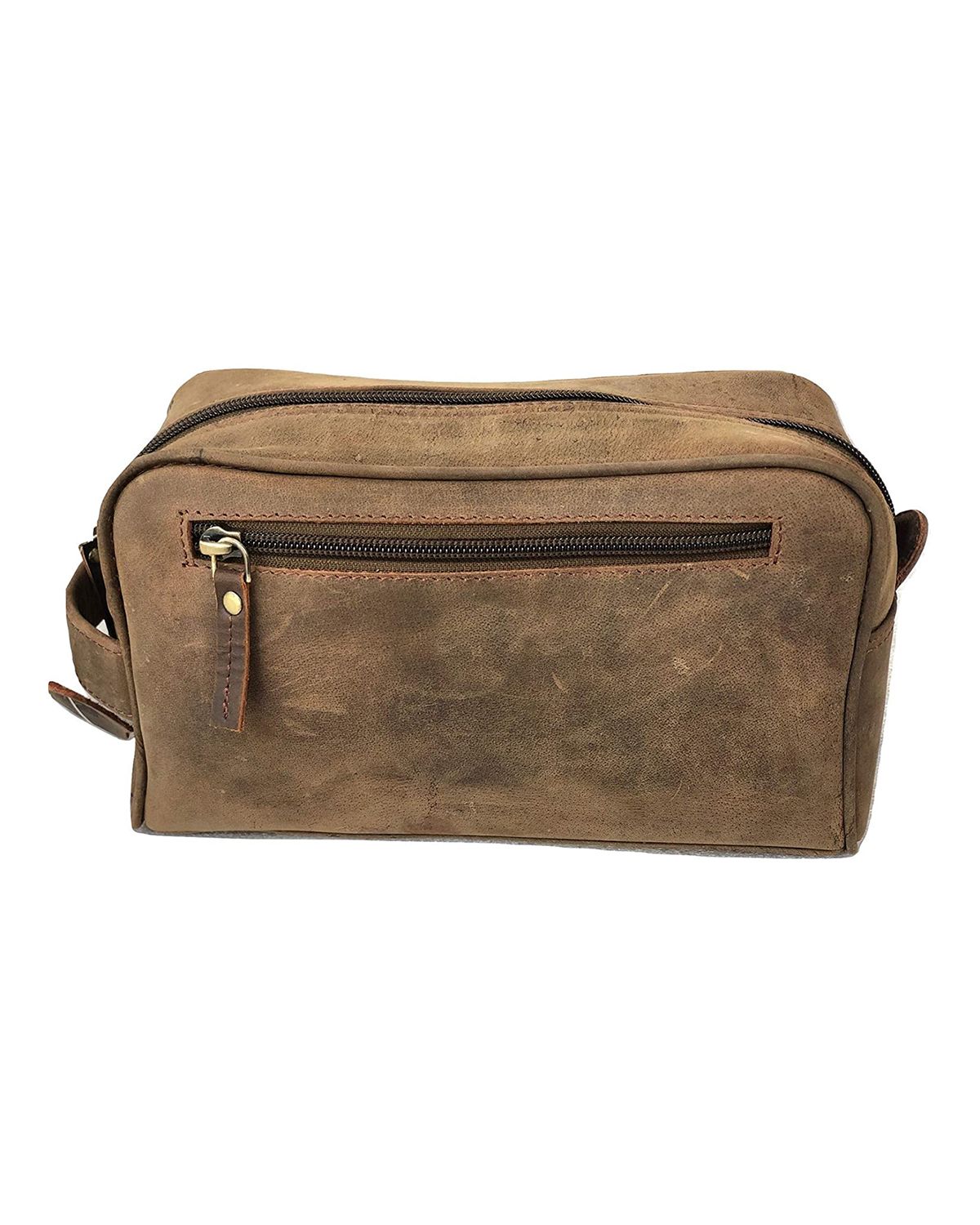 Unisex Large Zipper Storage Area Genuine Leather Toiletry Bag by SCIN
