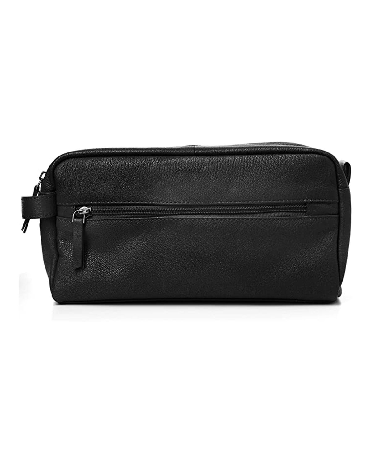 Men's Black Genuine Leather Carrying Handle Toiletry Bag by SCIN