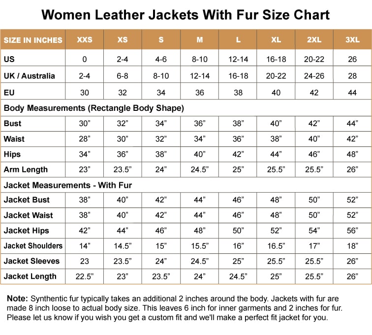 Womens clearance jacket measurements