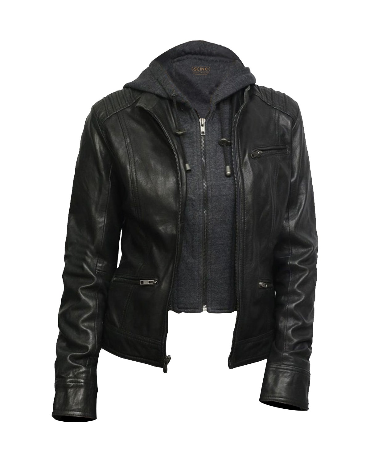 Long Sleeve Leather Biker Blazer Jacket Coat Hooded Dress