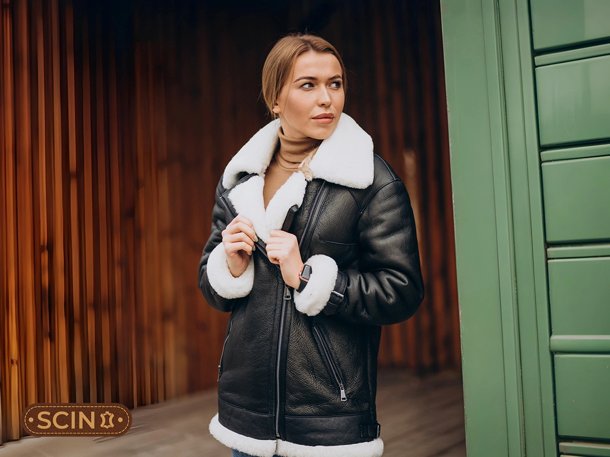 Strath Conar羊革” “XL“短丈“bomber jacket New Zara Aviator Leather Jacket w Faux Shearling S M L 5479