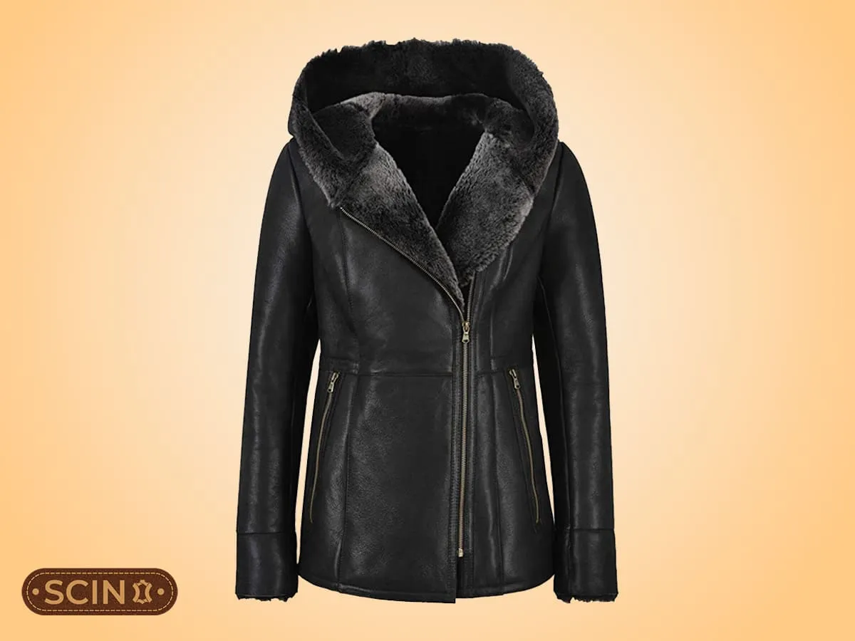 Shop Deborah shearling long leather jacket