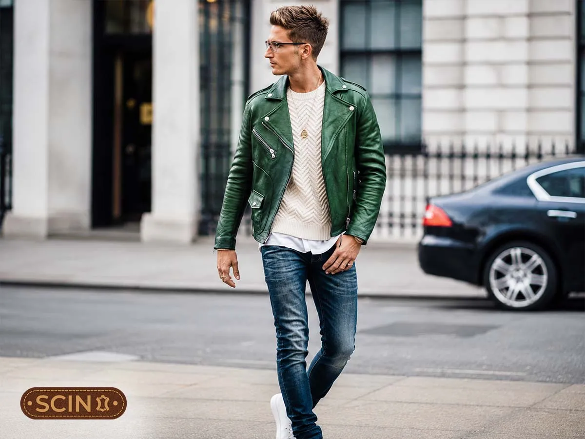 Green Leather Jacket Styled with Jeans Green Leather Jacket Styled with Jeans