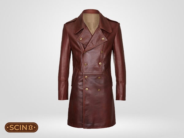 Men's Military Style Leather Coat