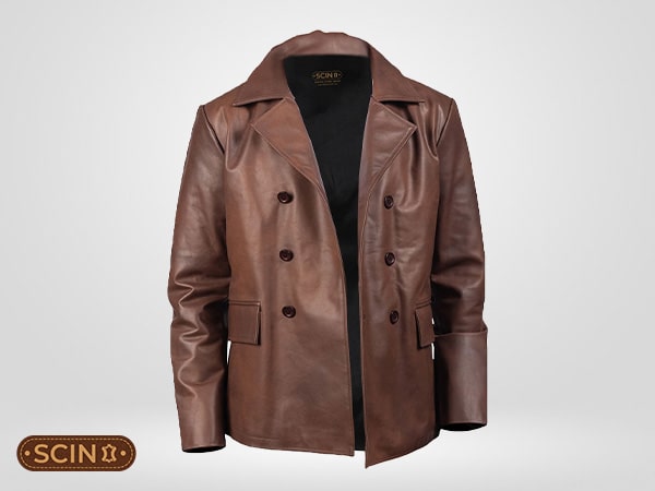 Naval leather men's coat