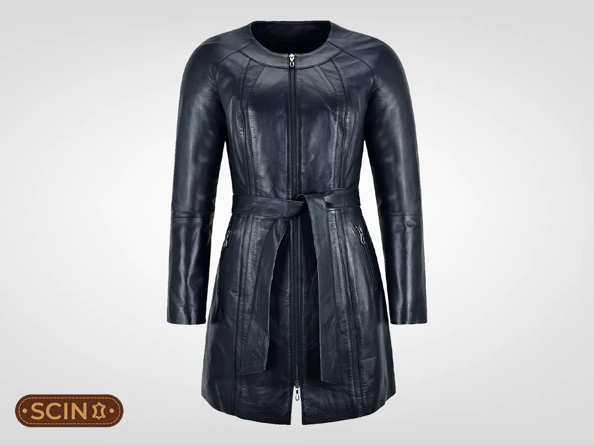 lina-long-leather-coat Winter Coats for Apple-Shaped Body